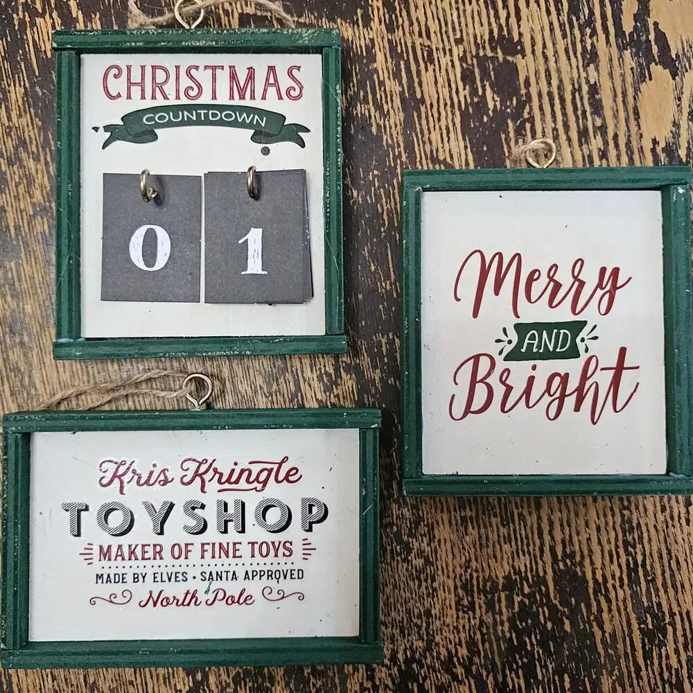 Trio of Handmade Christmas Ornaments Advent Calendar Holiday Red Green